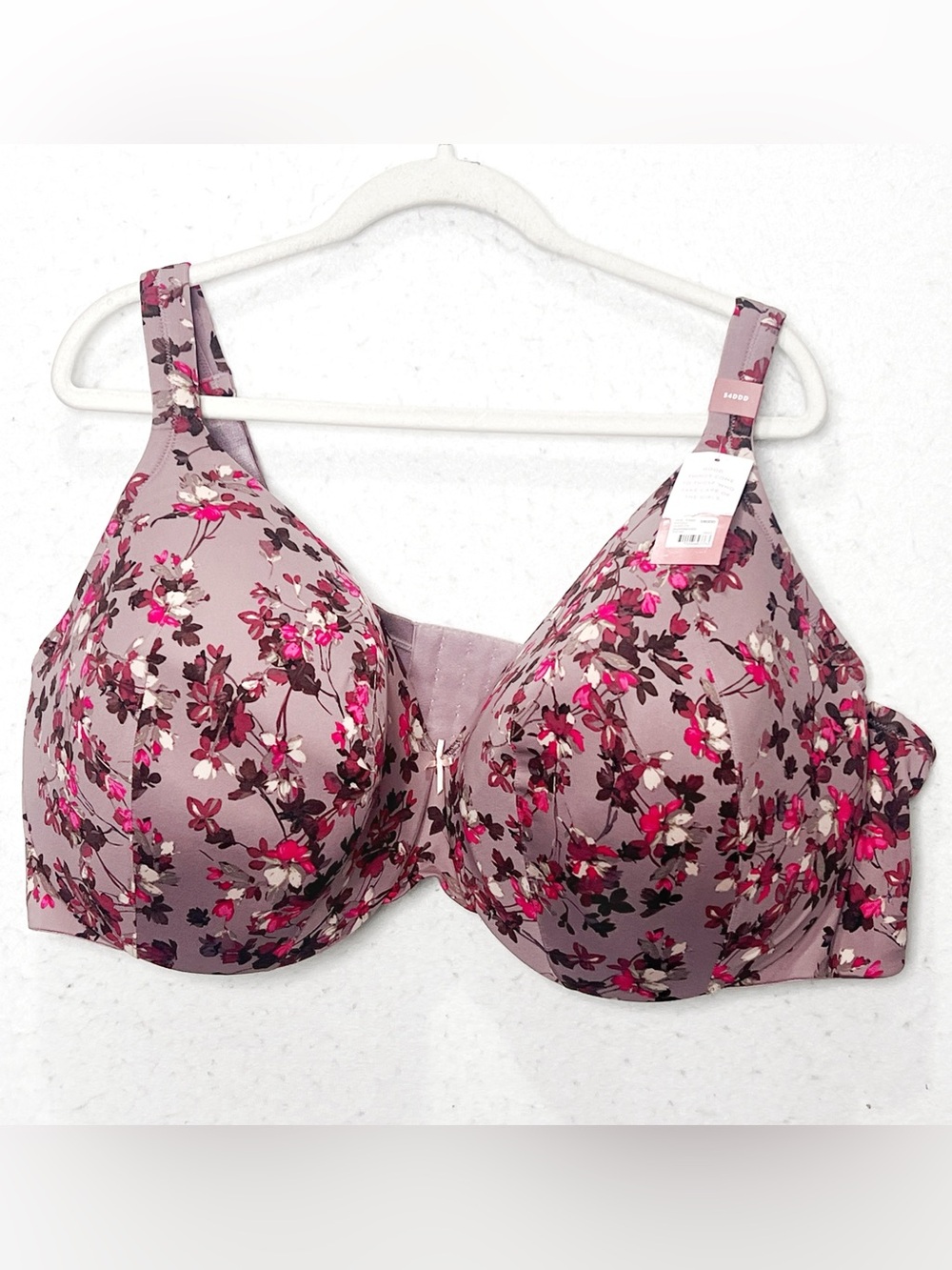 Cacique Lane Bryant 54DDD Bra NWT Full Coverage Lightly Lined Floral Mauve